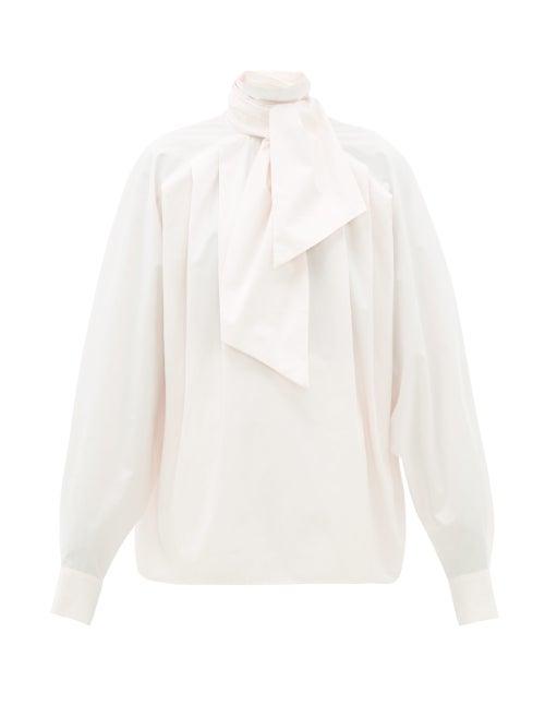 Matchesfashion.com Matthew Adams Dolan - Pleated High-neck Cotton Poplin Blouse - Womens - Light Pink