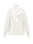 Matchesfashion.com Matthew Adams Dolan - Pleated High-neck Cotton Poplin Blouse - Womens - Light Pink