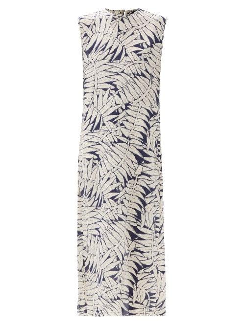 Matchesfashion.com Raey - Fern-print Silk Crepe De Chine Maxi Dress - Womens - Navy Print