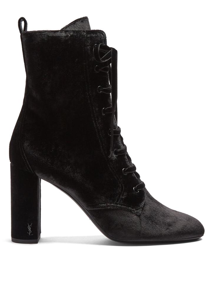 Saint Laurent Loulou Lace-up Velvet Ankle Boots