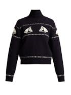 Matchesfashion.com Alexachung - Horse Jacquard Roll Neck Wool Sweater - Womens - Navy Print