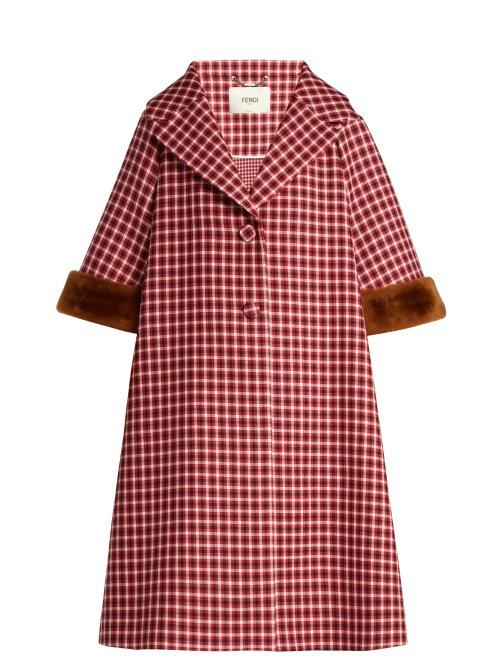 Matchesfashion.com Fendi - Shearling Trimmed Checked Wool Coat - Womens - Red Multi