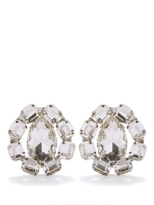 Alessandra Rich - Crystal Clip Earrings - Womens - Silver
