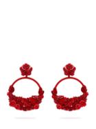 Matchesfashion.com Oscar De La Renta - Floral Embellished Clip On Earrings - Womens - Red