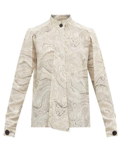 Matchesfashion.com Lemaire - Marble Print Silk Shirt - Womens - White Black