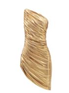 Norma Kamali - Diana Asymmetric Ruched-lam Mini Dress - Womens - Gold