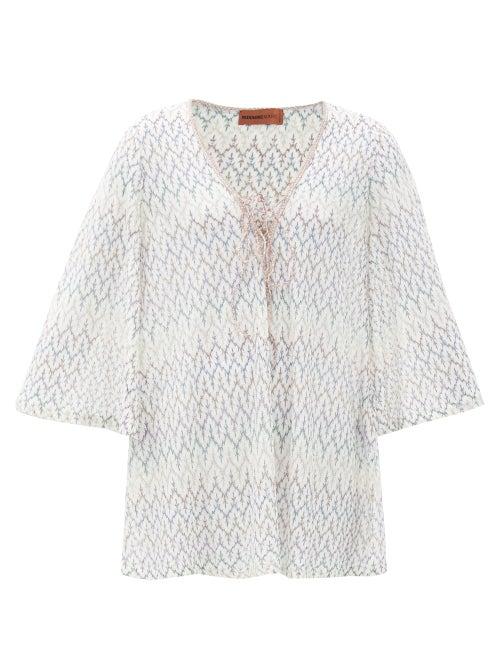 Matchesfashion.com Missoni Mare - Lace-up Metallic-zigzag Kaftan - Womens - White Multi