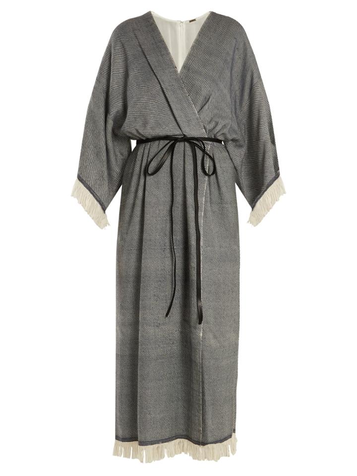 Adam Lippes Fringed Wool-blend Wrap Dress