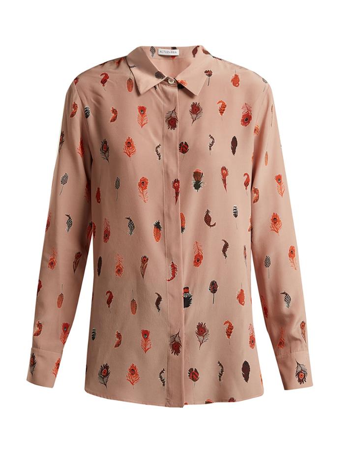 Altuzarra Chika Peacock Feather-print Silk Blouse