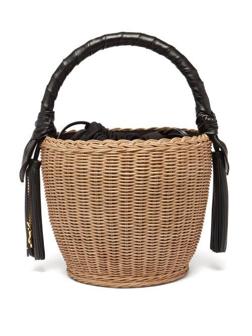 Ladies Bags Saint Laurent - Ysl-plaque Wicker Basket Bag - Womens - Black Beige