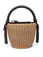 Ladies Bags Saint Laurent - Ysl-plaque Wicker Basket Bag - Womens - Black Beige