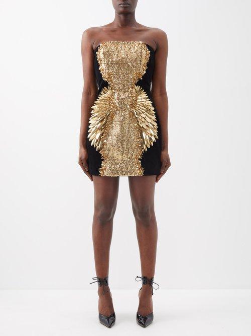 Balmain - Sequinned Velvet Mini Dress - Womens - 01bk