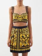 Versace - Baroque-print Lace-trimmed Silk-twill Top - Womens - Yellow Black