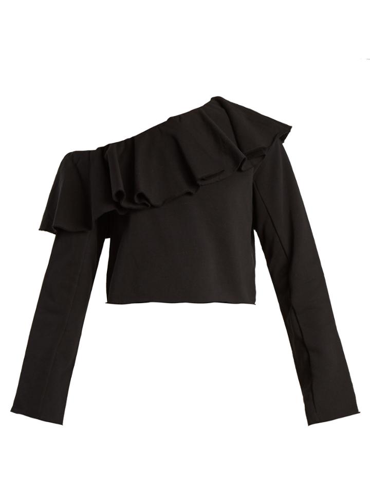 Msgm Ruffled One-shoulder Cotton Sweatshirt
