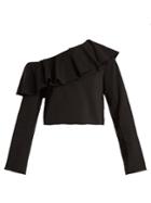 Msgm Ruffled One-shoulder Cotton Sweatshirt