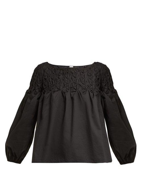 Matchesfashion.com Merlette - Smocked Cotton Blouse - Womens - Black Gold