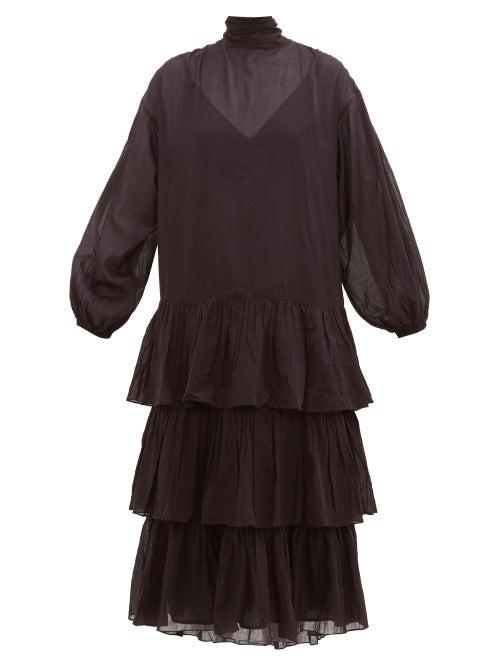 Matchesfashion.com Rhode - Cecile Tie-neck Cotton-voile Midi Dress - Womens - Black