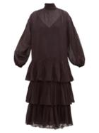 Matchesfashion.com Rhode - Cecile Tie-neck Cotton-voile Midi Dress - Womens - Black