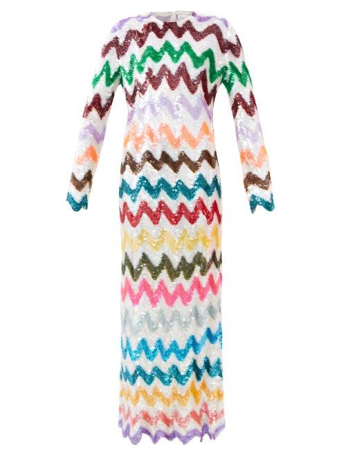 Ashish - Zigzag Sequinned Dress - Womens - White Multi