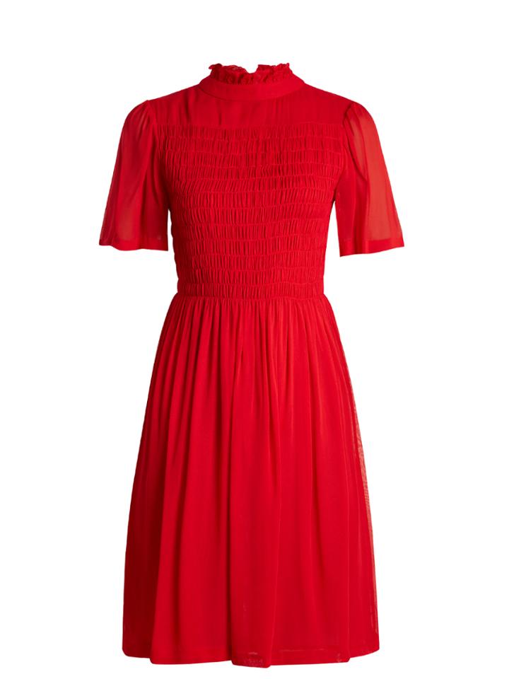 Alexachung Short-sleeved Smocked Georgette Dress