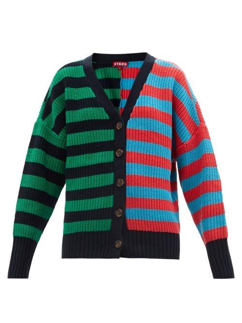Ladies Rtw Staud - Essex Striped Cotton-blend Cardigan - Womens - Green Multi