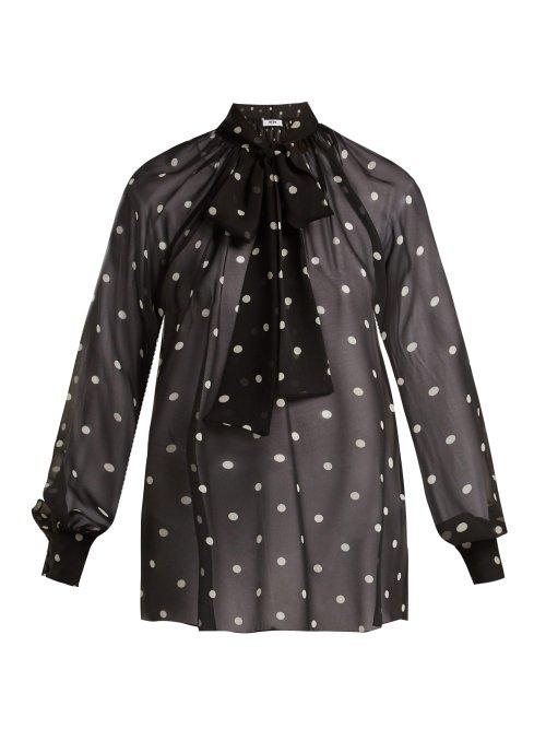 Matchesfashion.com Msgm - Sheer Polka Dot Silk Pussybow Blouse - Womens - Black