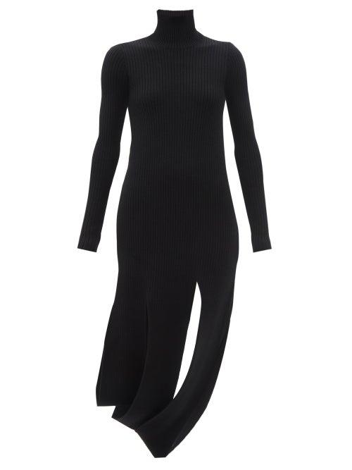 Ladies Rtw Bottega Veneta - Slit-hem Rib-knitted Wool-blend Dress - Womens - Black