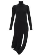 Ladies Rtw Bottega Veneta - Slit-hem Rib-knitted Wool-blend Dress - Womens - Black
