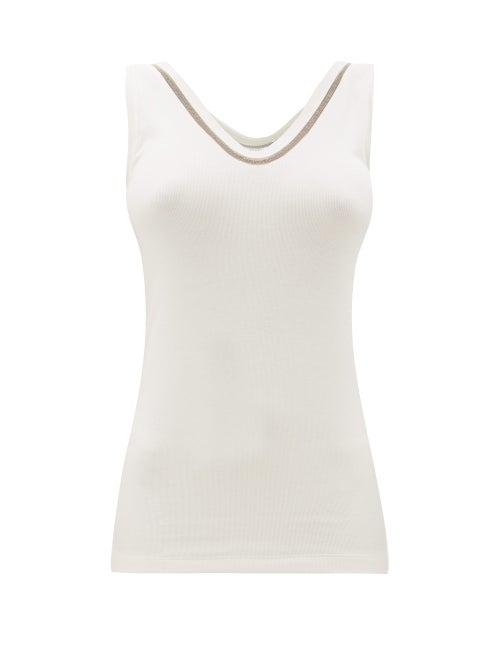 Matchesfashion.com Brunello Cucinelli - Beaded Ribbed Cotton-blend Tank Top - Womens - White