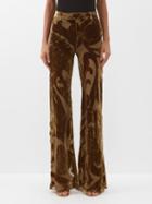 Etro - Artemisia Velvet-devor Flared Trousers - Womens - Yellow