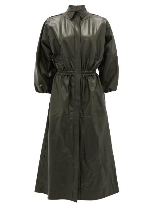 Matchesfashion.com Gabriela Hearst - Ares Leather Midi Dress - Womens - Khaki