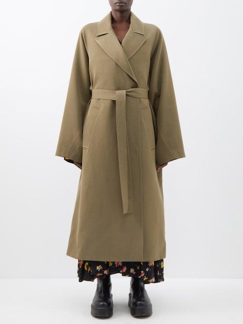 Raey - Double-breasted Gabardine Wool Coat - Womens - Khaki