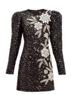 Matchesfashion.com Andrew Gn - Embellished Puff Sleeve Tweed Mini Dress - Womens - Black Silver
