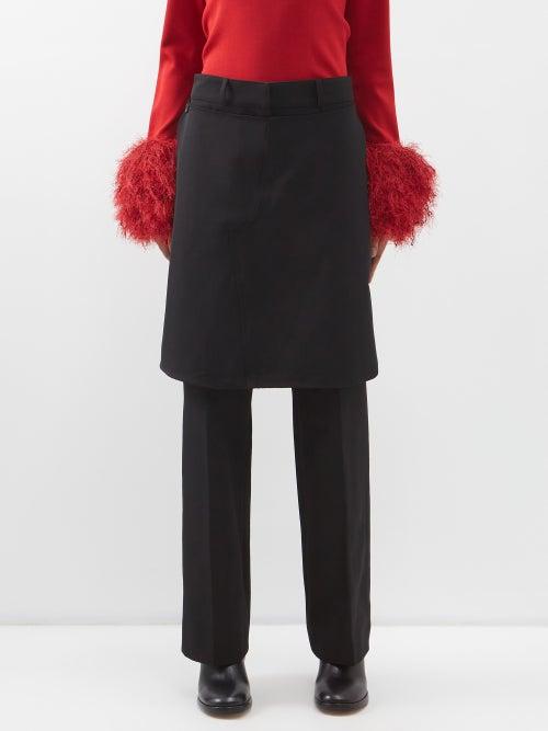 Jw Anderson - Detachable Skirt Cotton-blend Tailored Trousers - Womens - Black