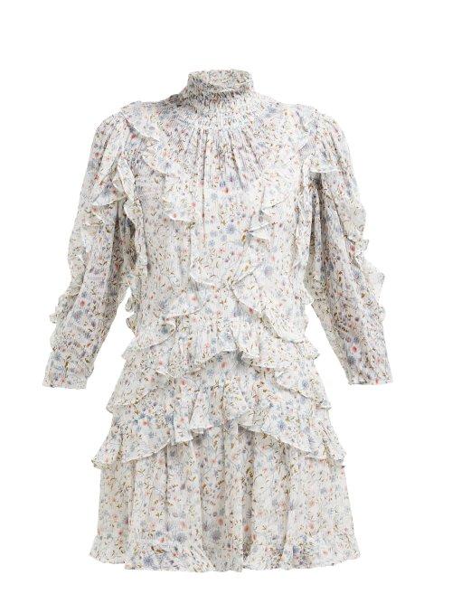 Matchesfashion.com Rebecca Taylor - Vivianna Floral Print Silk Blend Dress - Womens - White Print
