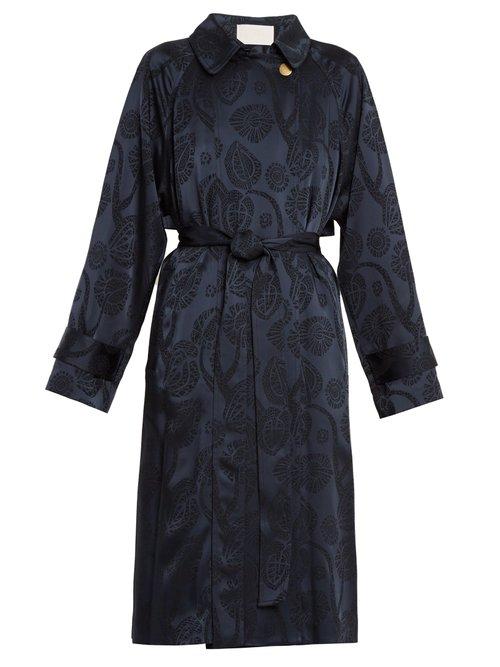 Matchesfashion.com Peter Pilotto - Jacquard Satin Trench Coat - Womens - Navy Print