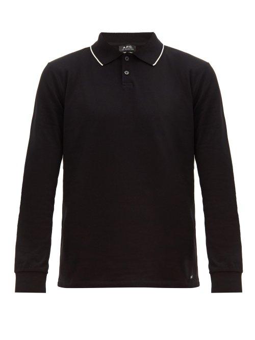 Matchesfashion.com A.p.c. - Franck Long Sleeved Cotton Piqu Polo Shirt - Mens - Black