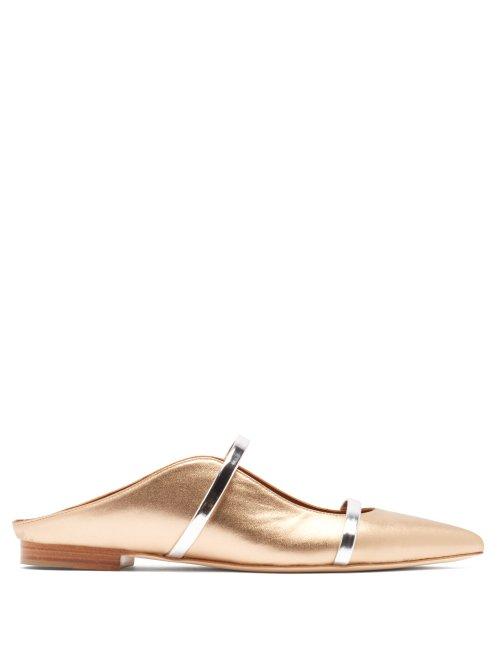 Matchesfashion.com Malone Souliers - Maureen Backless Leather Flats - Womens - Gold