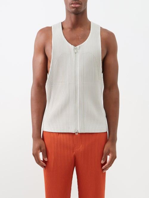 Homme Pliss Issey Miyake - Zipped Technical-pleated Tank Top - Mens - Grey