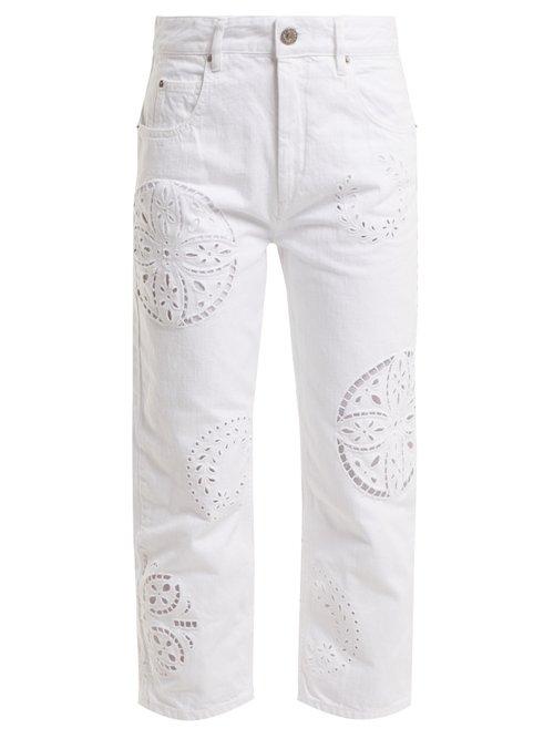 Matchesfashion.com Isabel Marant - Ronny Broderie Anglaise Cropped Jeans - Womens - White