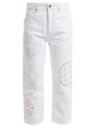 Matchesfashion.com Isabel Marant - Ronny Broderie Anglaise Cropped Jeans - Womens - White
