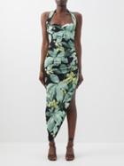 Norma Kamali - Cayla Botanical-print Asymmetric Jersey Dress - Womens - Green Print