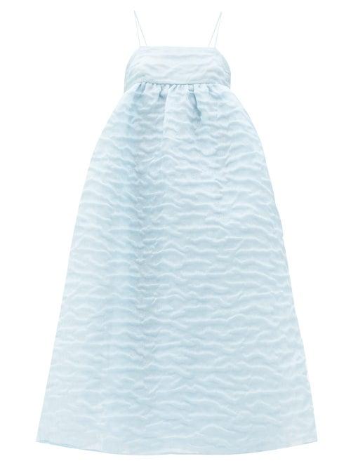 Matchesfashion.com Cecilie Bahnsen - Leonora Aurora-jacquard Linen-blend Dress - Womens - Light Blue
