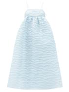 Matchesfashion.com Cecilie Bahnsen - Leonora Aurora-jacquard Linen-blend Dress - Womens - Light Blue