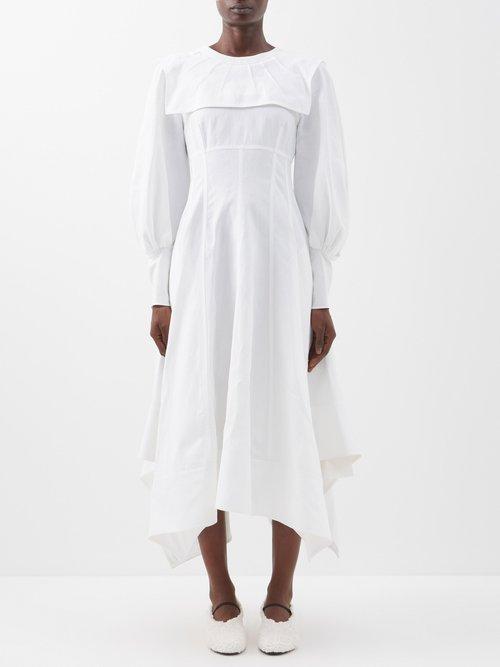 Jil Sander - Panelled Handkerchief-hem Linen Midi Dress - Womens - White