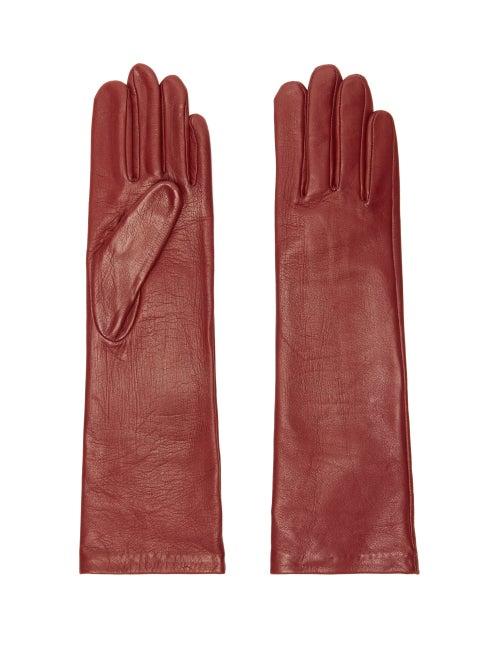 Agnelle - Celia Longline Leather Gloves - Womens - Burgundy