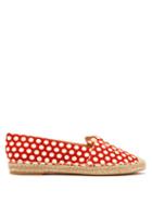 Matchesfashion.com Charlotte Olympia - Kitty Polka Dot Canvas Espadrilles - Womens - Red White
