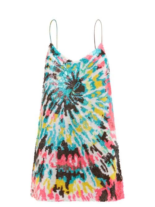 Ashish - Tie Dye-sequinned Georgette Mini Dress - Womens - Blue Multi