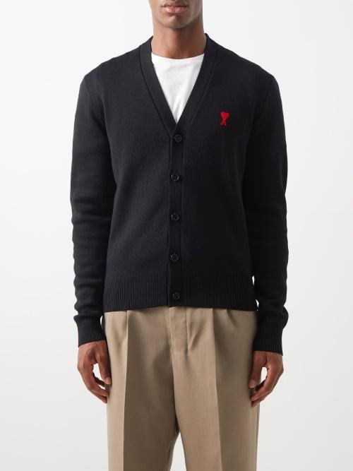 Ami - Ami De Coeur Logo-embroidered Merino Cardigan - Mens - Black
