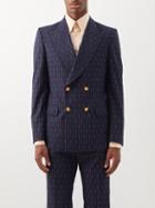 Gucci - Horsebit-pinstriped Wool-twill Suit Jacket - Mens - Blue Beige